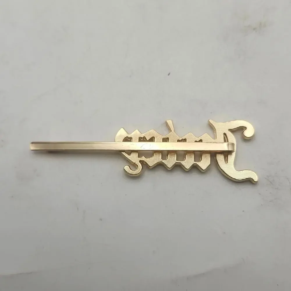 Juicy Rhinestone Hair Clip Gold Tone Gothic Script Barrette Bobby Pin Accessory